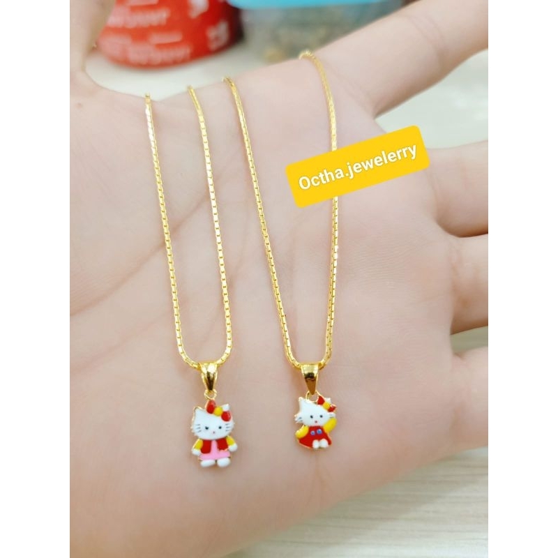 KALUNG ITALI ANAK LIONTIN HELLO KITTY PERAK 925 ASLI
