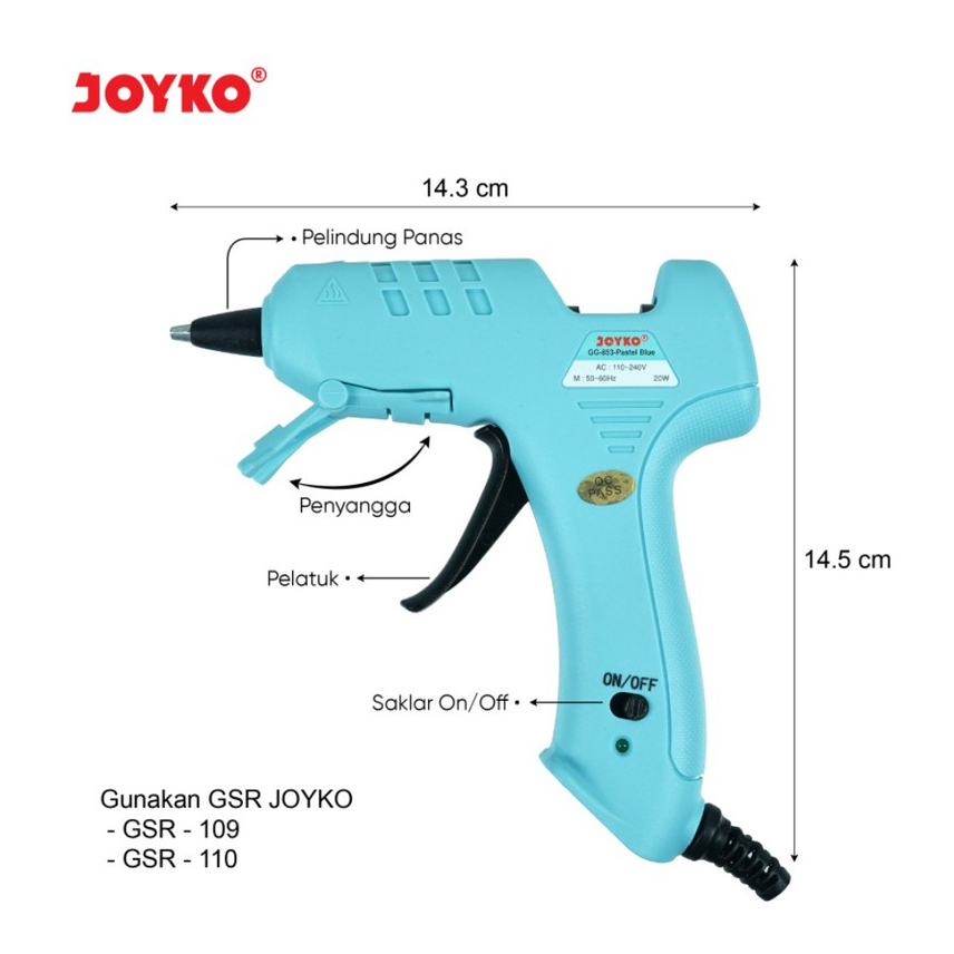 

ALAT LEM TEMBAK JOYKO PASTEL SEDANG GG-853 / Glue Gun Joyko Warna PASTEL SEDANG 20 Watt GG-853