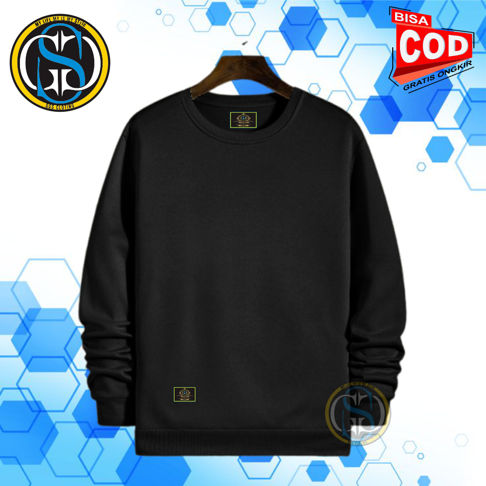 Sweater Crewneck Pria Wanita Warna Hitam Dan Putih Katun Fleece Tebal Adem Motif Polos Terlaris COD