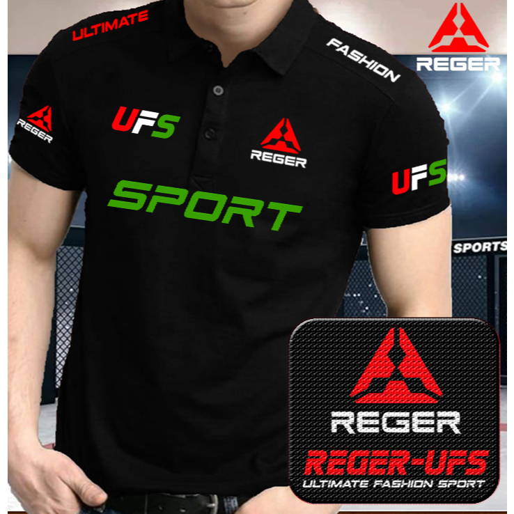 MUDA FASHION - Polo Kaos Kerah Logo REGER UFS SPORT HIJAU Kaos Kerah Distro Baju Pria Laki Laki wani