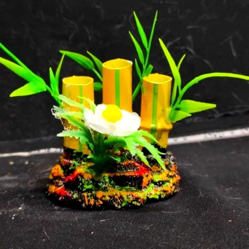 Hiasan aquarium bambu kuning besar/medium/kecil/ornamen aquarium
