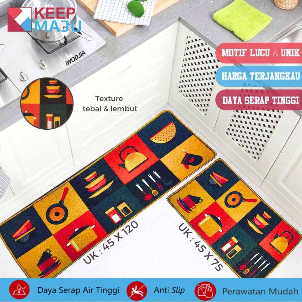 KEEP MAJU Keset Lantai Dapur Penyerap Keset Kaki Rumah Tangga Anti Minyak Set Keset Anti Selip