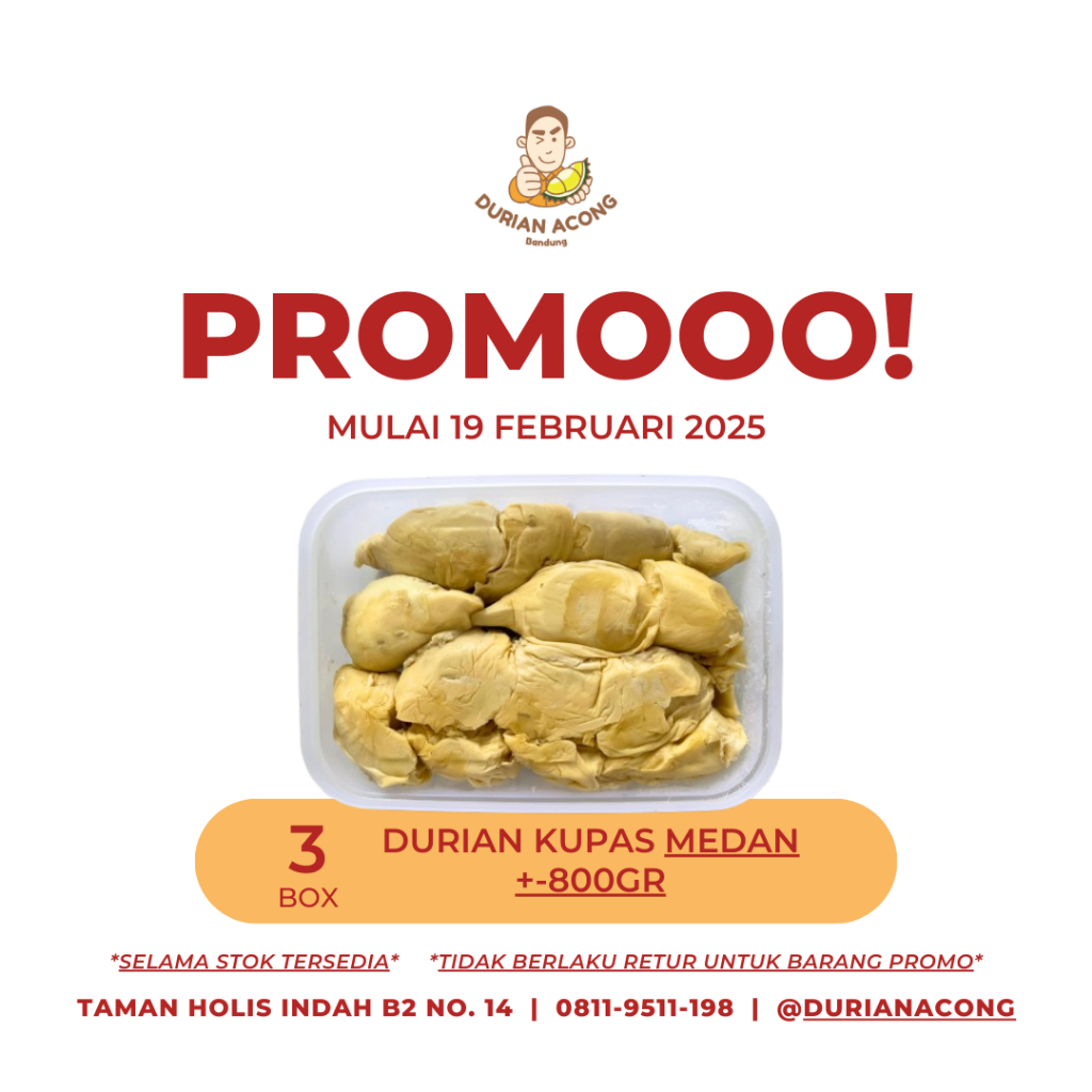 

PROMO - 3BOX Durian Kupas MEDAN +-800gr
