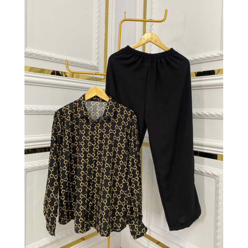 MELIA SETELAN KEMEJA RAYON KOMBINASI CELANA KULOT PANJANG