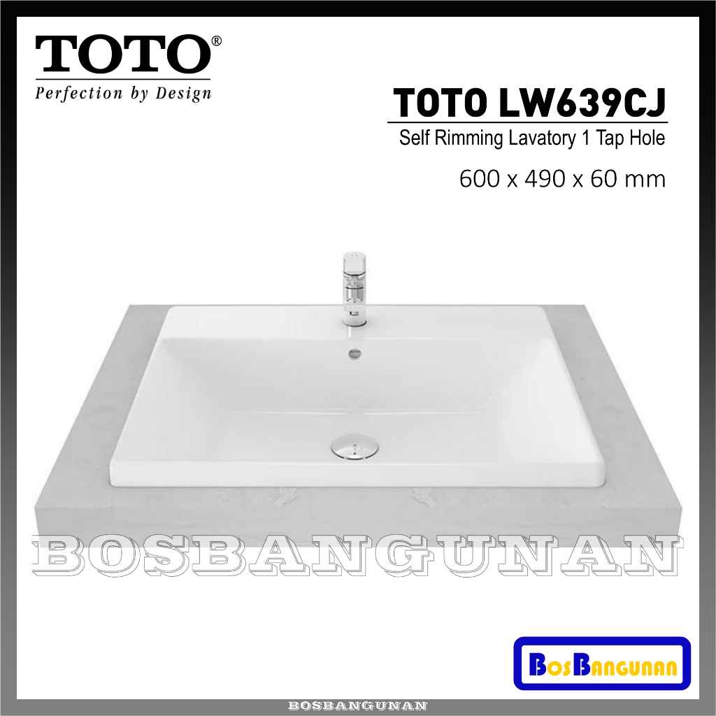 Wastafel TOTO LW 639 CJ / Wastafel Counter TOTO LW639CJ Meja Kotak / TOTO LW639CJ Self Rimming Lavat