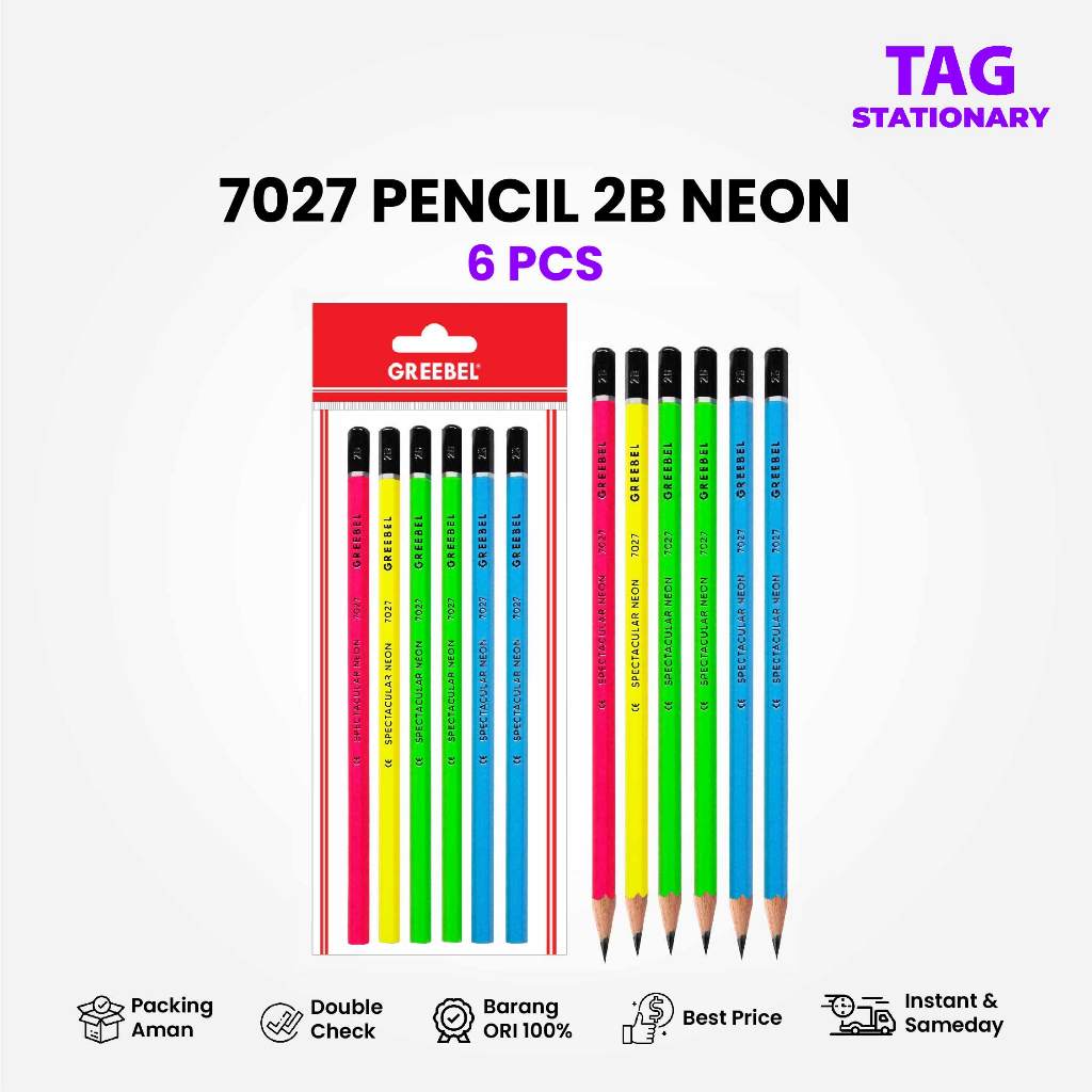 

GREEBEL Pensil Kayu 2B 7027 Neon (6PCS/SET) / Pensil Tulis Pensil Ujian Sekolah Pensil Karakter