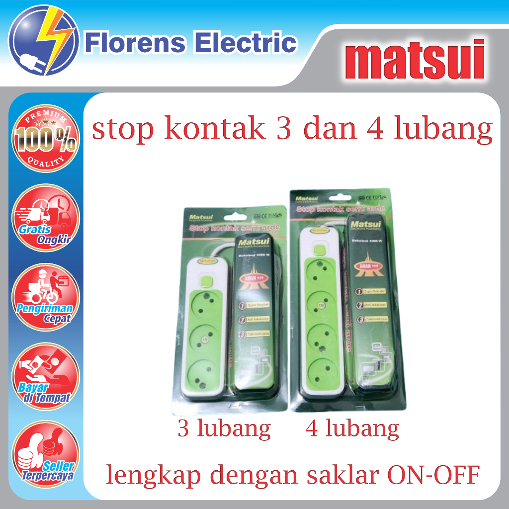 matsui stop kontak 5 meter 3 lubang 4 lubang saklar on-off mt113 mt114