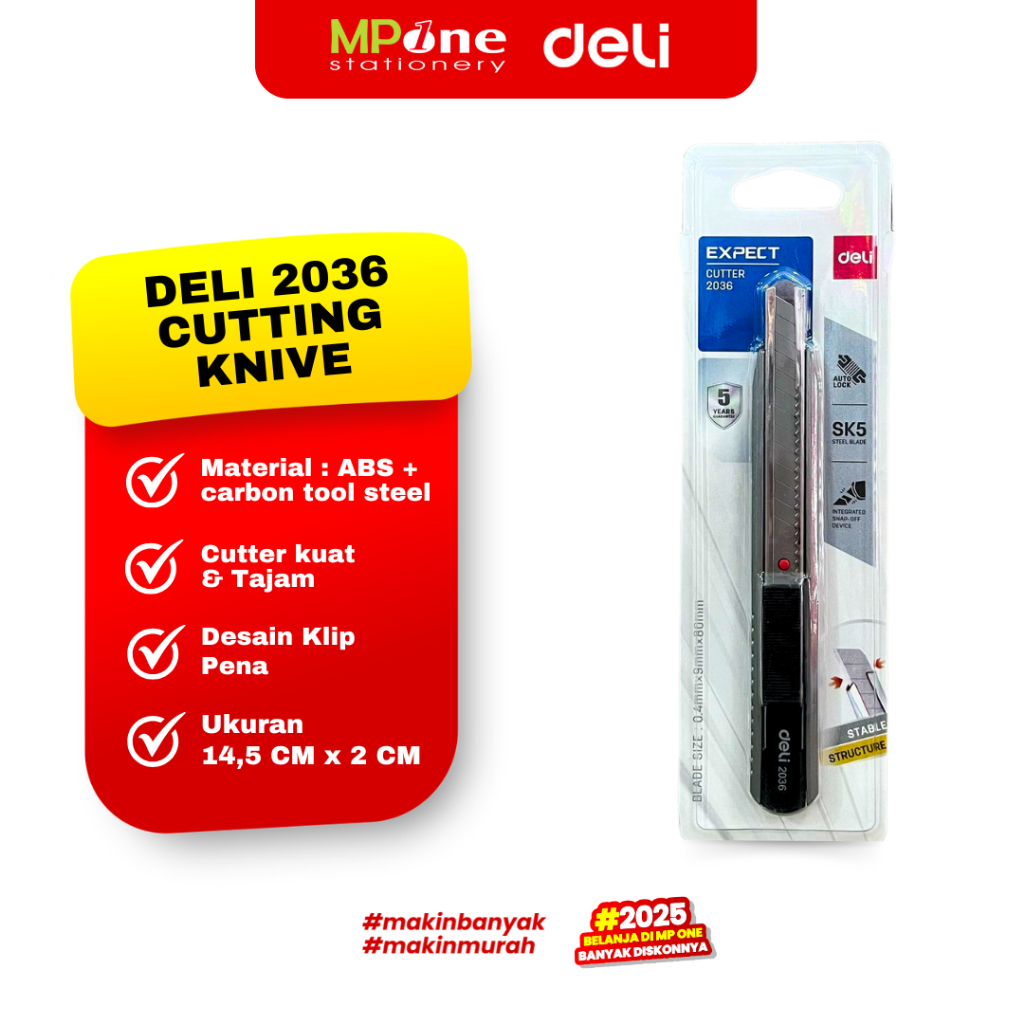 

(1 PCS) Deli Cutter Kecil 2036 Silver SK5 / Cutting Mini Knive Tajam Pisau Baja DELI 2036