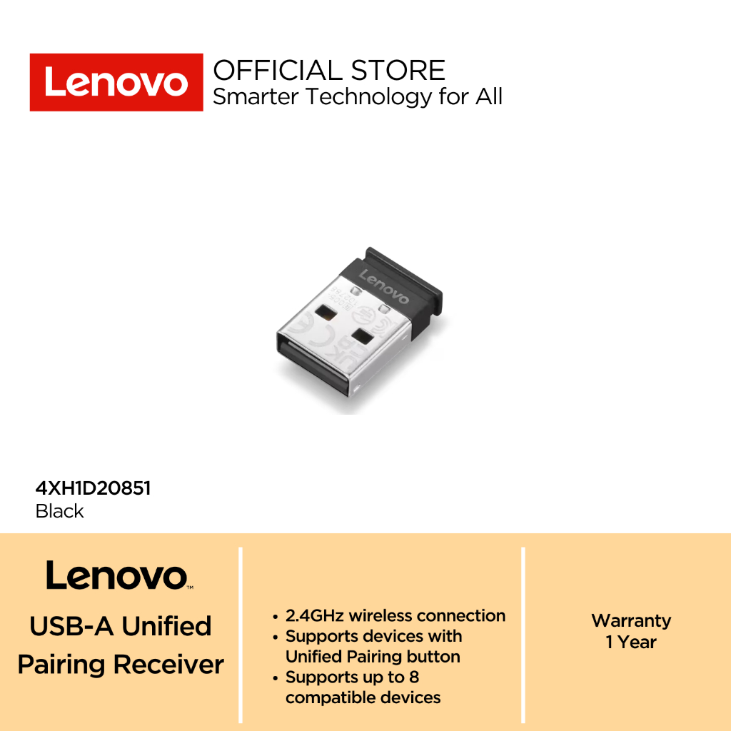 Lenovo USB-A Unified Pairing Receiver | 2.4GHz Wireless Connection | 4XH1D20851 Black Dongle Garansi