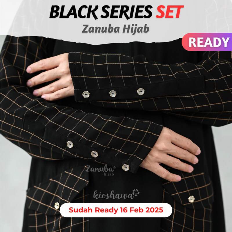 BLACK SERIES Zanuba Hijab Official Jilbabsyarie . Gamis Set Abaya ALMATZ Lace Stripe Square Dress