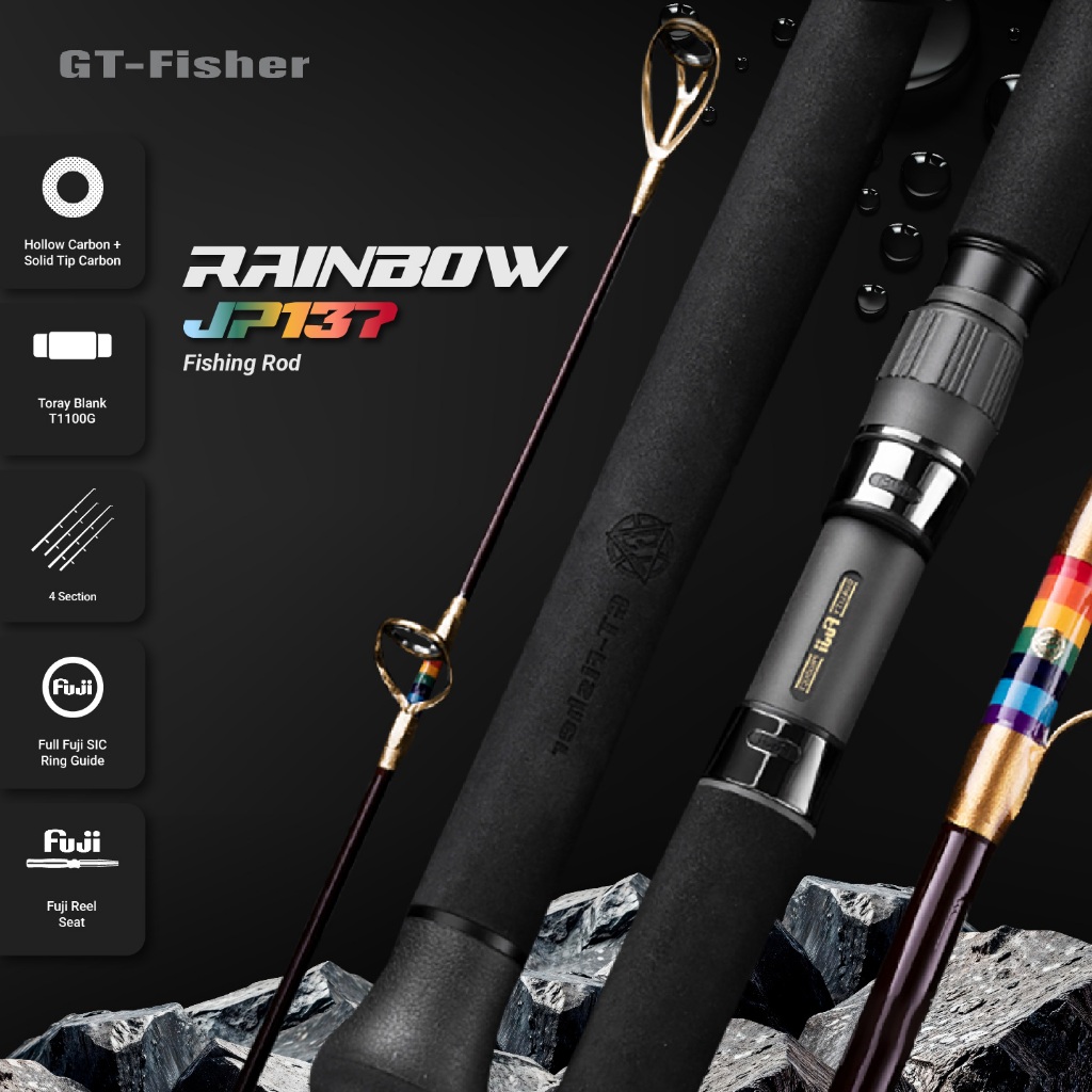 GT FISHER Joran Rainbow Three Section Popping Travel Rod 2.4M Line 4-8 Lure 50g-140gRing FUJI JP137