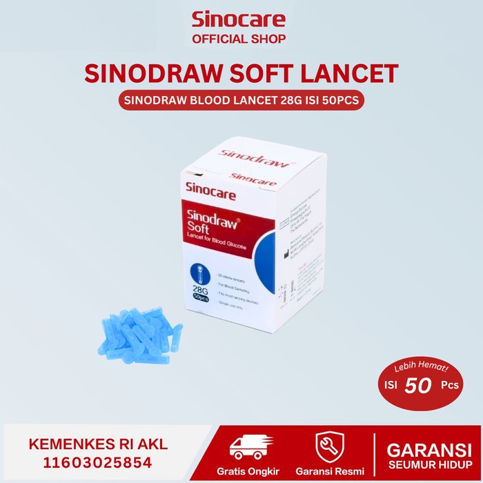 Sinocare Sinodraw Blood Lancet 28G (50 pcs) / Lancet Tes Darah / Lancet Gula Darah / Blood Lancet  L