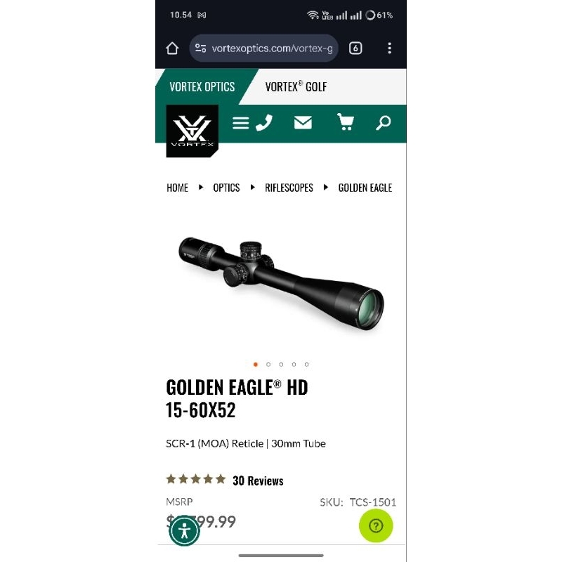 Telescope Vortex Optics Golden Eagle HD 15-60x52