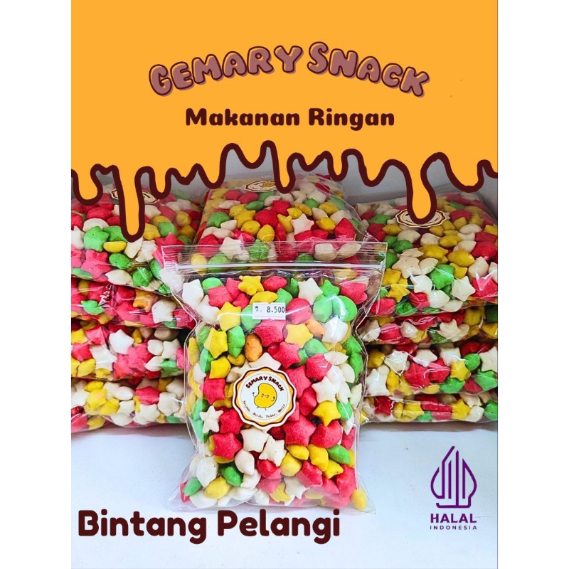 

GEMARY SNACK Cemilan Enak 100% BINTANG PELANGI, Renyah, Lezat, Enak Banget, Makanan Ringan Murah Meriah