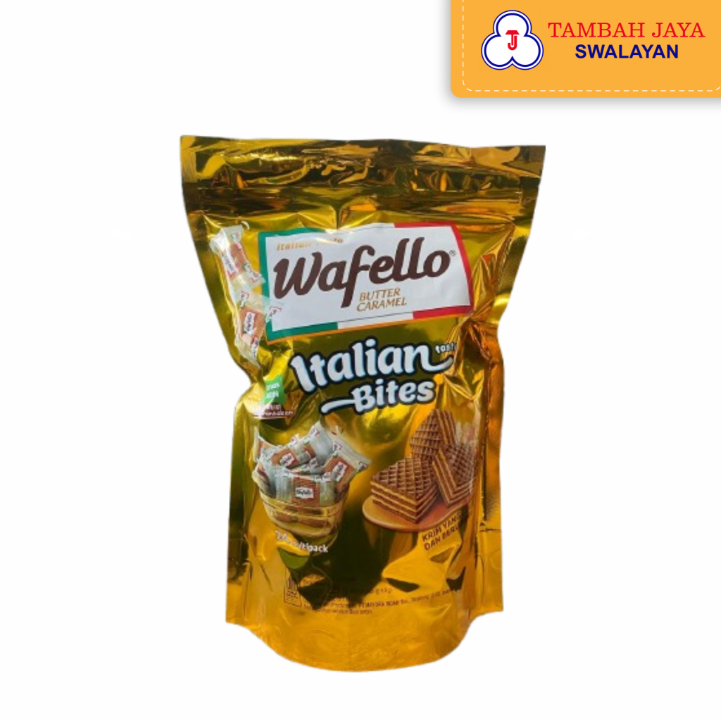 

Wafer Wafello Butter Caramel, Coklat & Coconut Cream Jumbo Pouch 228gr isi 24 bungkus@9,5gr