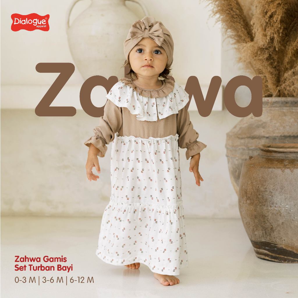 Zahwa Gamis Set Turban Bayi | Baju Anak Perempuan | Baju Lebaran Anak Bayi | Dress Anak Bayi | Gamis