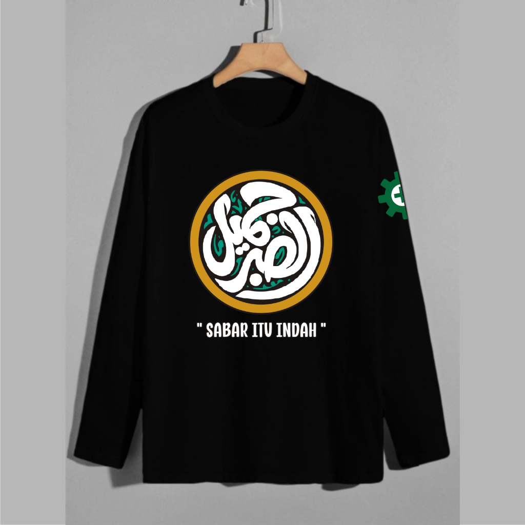 KAOS ATASAN LENGAN PANJANG DEWASA , KAOS KATA KATA TULISAN ARAB SABAR ITU INDAH , KAOS UNISEX