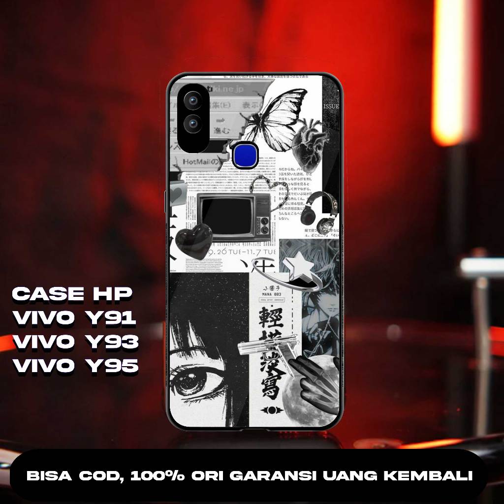 CASE VIVO Y91 / Y93  SOFTCASE VIVO Y95 CASING VIVO Y91 PREMIUM GLASS GLOSSY MOTIF DARK BUTERFLY