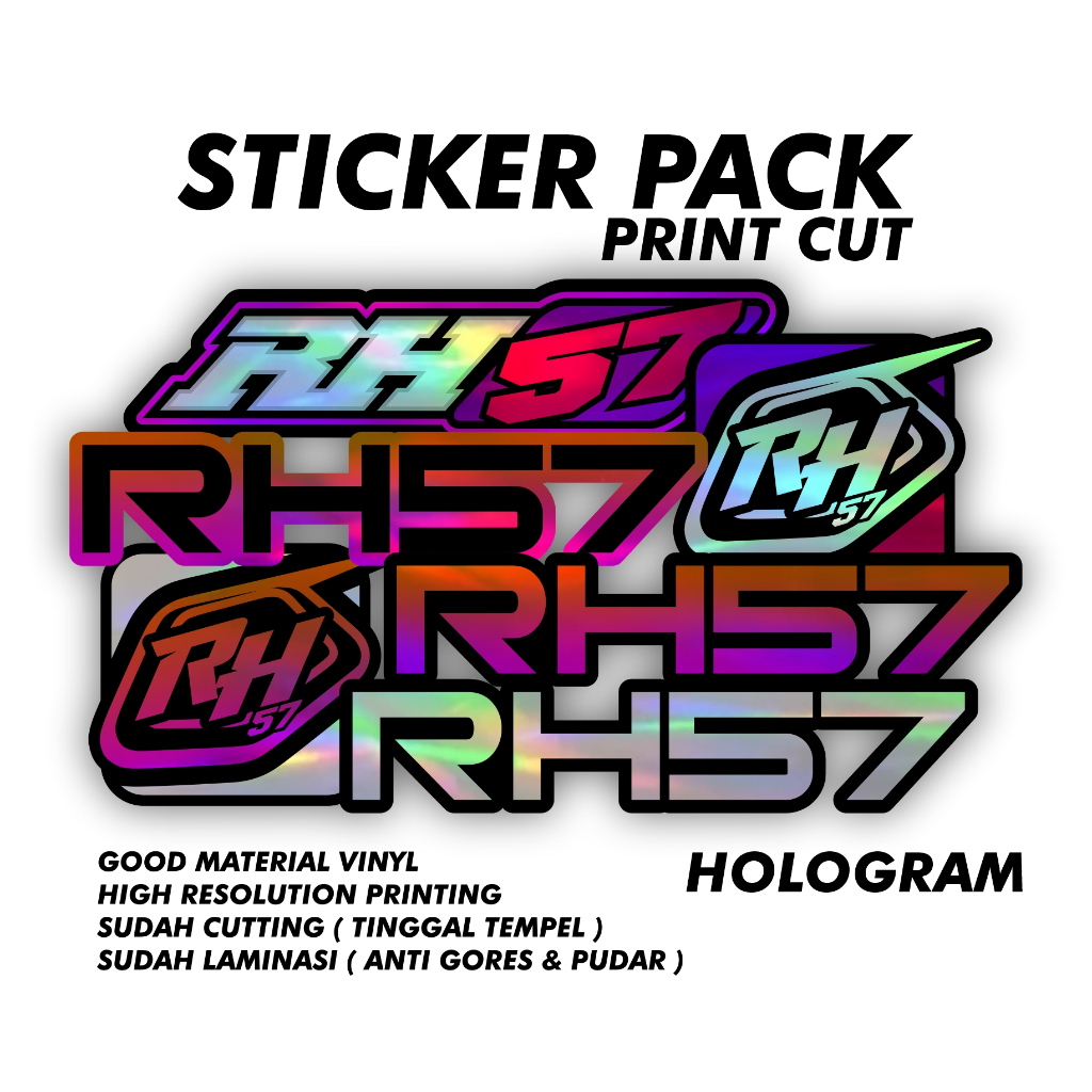 

Sticker Pack Racing RH57 Print Cut Bahan Vinyl Plus Laminasi Antri Gores Ant Pudar