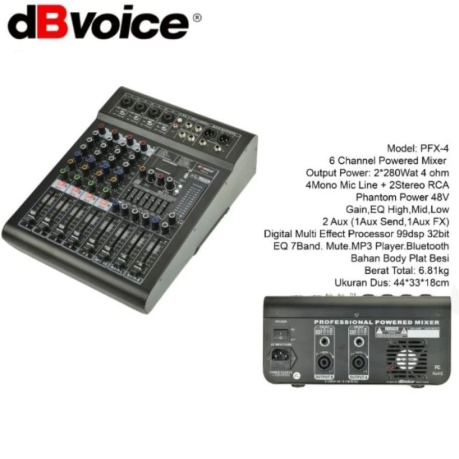 PROFESSIONAL POWER MIXING DBVOICE PFX-4 6CHANNEL MIXER