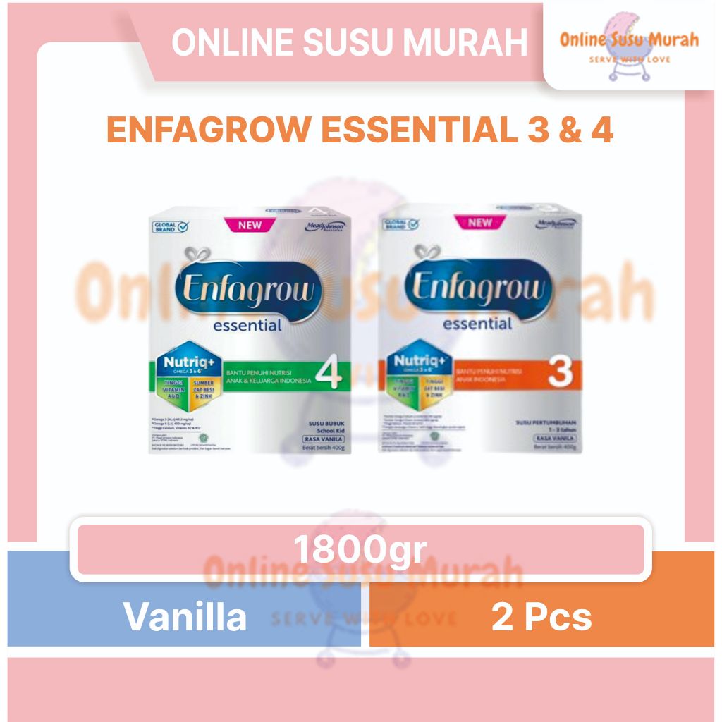 

ENFAGROW ESSENTIAL 3 4 PAKET 2 KOTAK 1800GR TAHAP 3 1-3 THN TAHAP 4 3-12 THN 1800 GR SSKD