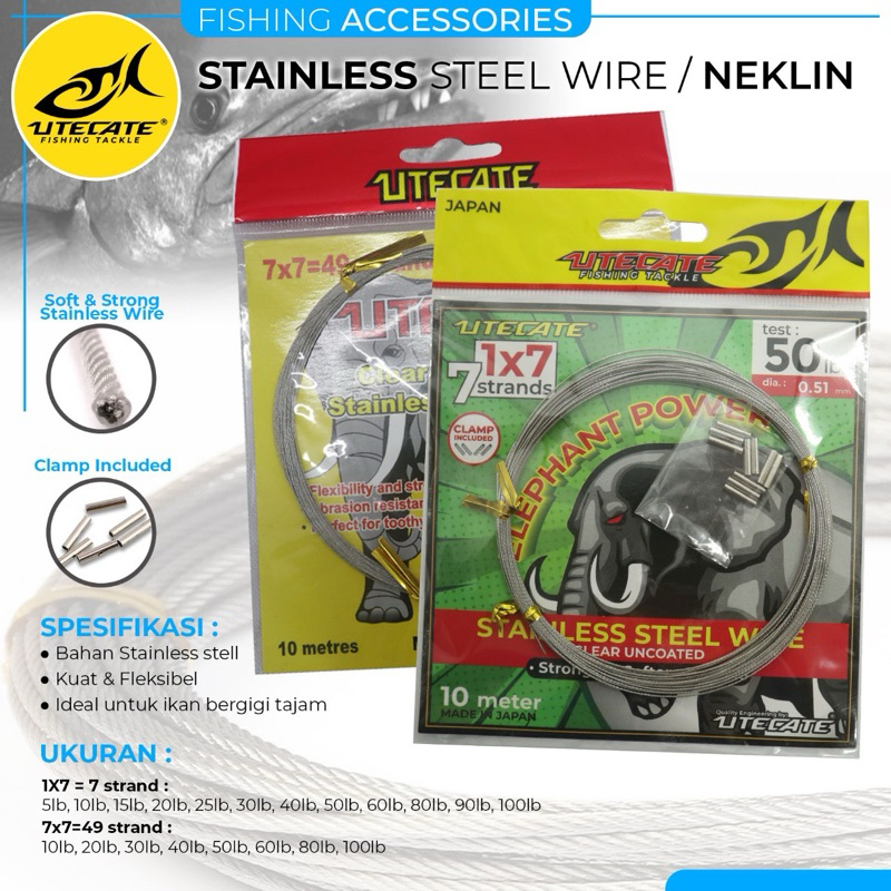 Kawat seling Pancing 1x7 dan 7x7 Necklin Utecate 10 M