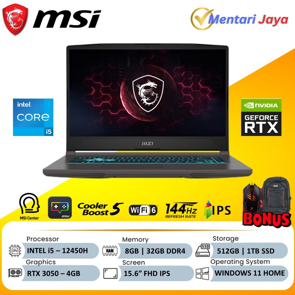 MSI Pulse 15 GL66 12UCK RTX 3050 i5 12450H 32GB 1TB SSD FHD IPS 144Hz Windows 11 Home