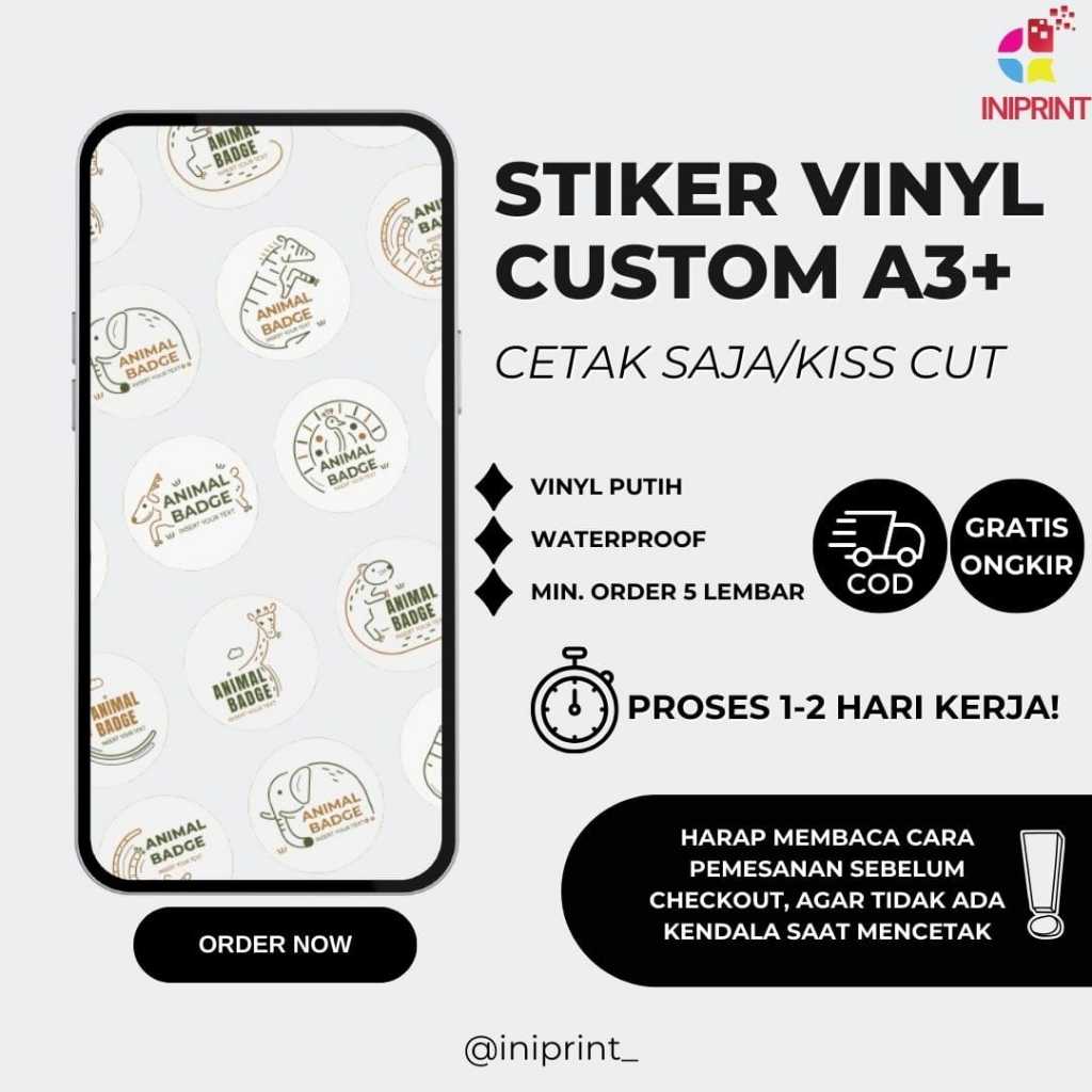 

MIN ORDER 5 LEMBAR - Cetak Stiker Vinyl Custom A3+ (Glossy/Doff)