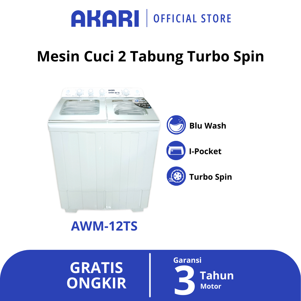 AKARI Mesin 2 Tabung Besar Kantong Cuci Hijab Turbo Spin AWM-12TS