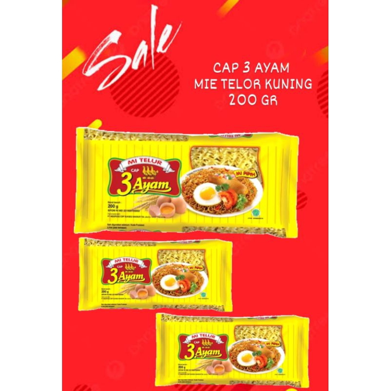 

MIE CAP 3 AYAM MIE TELOR KUNING 200G