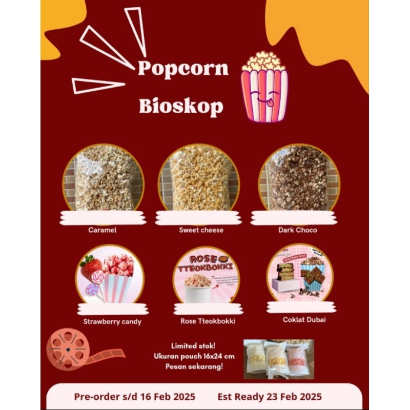 

Popcorn pouch CGV caramel strawberry candy dark choco coklat dubai sweet cheese