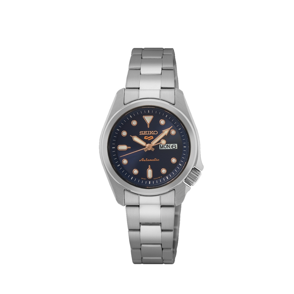 Jam Tangan Seiko 5 Sports Automatic Women Dark Blue Dial Silver Bracelet 28mm - SRE003K1