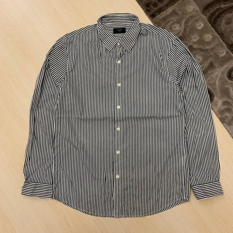 topten kemeja lengan panjang forma ber garis putih abu gelap ukuran L unisex laki perempuan skena or
