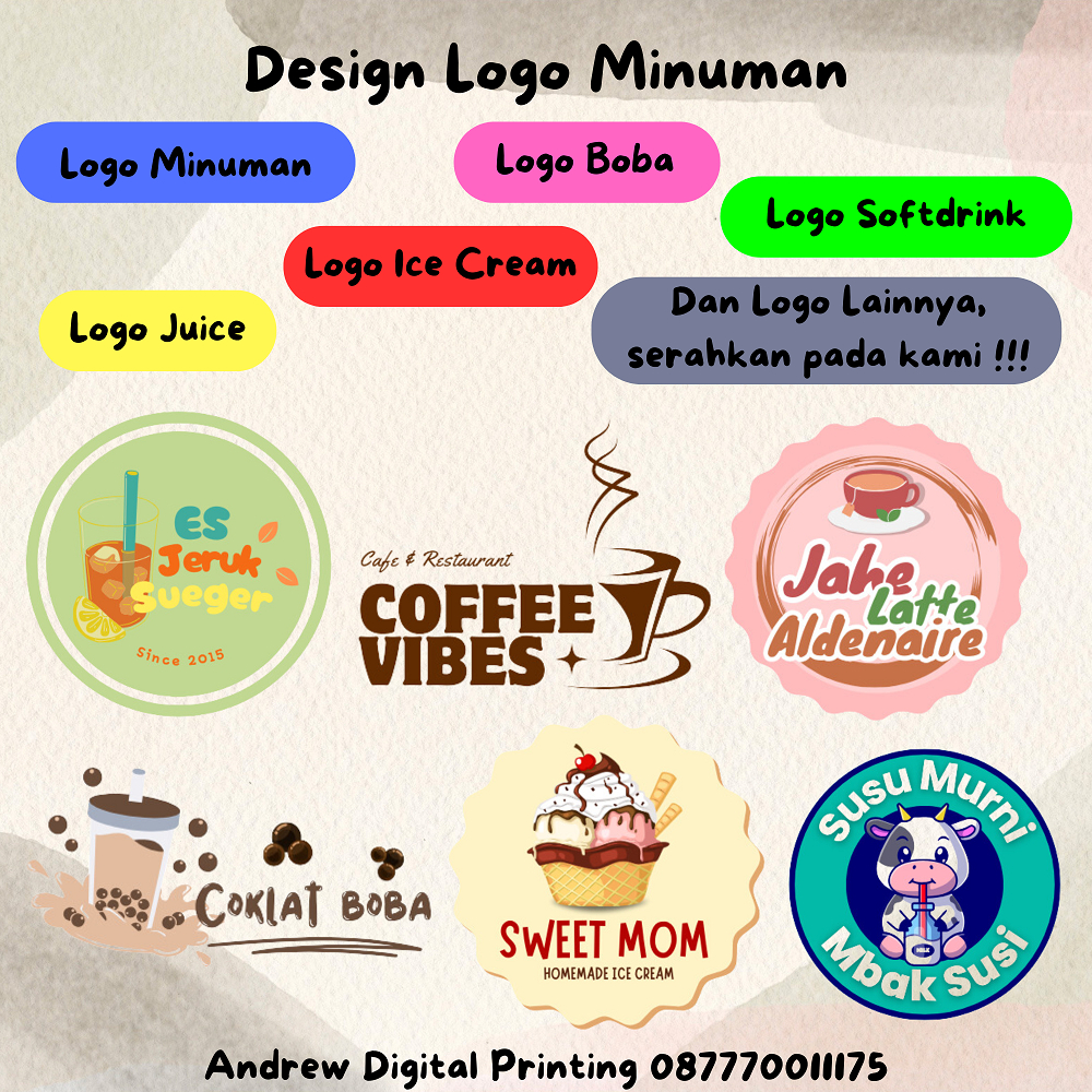 Design Logo Minuman, Juice, Es Teh, Es Jeruk, Es Krim, Boba, Thai Tea, Susu / Desain Logo Premium