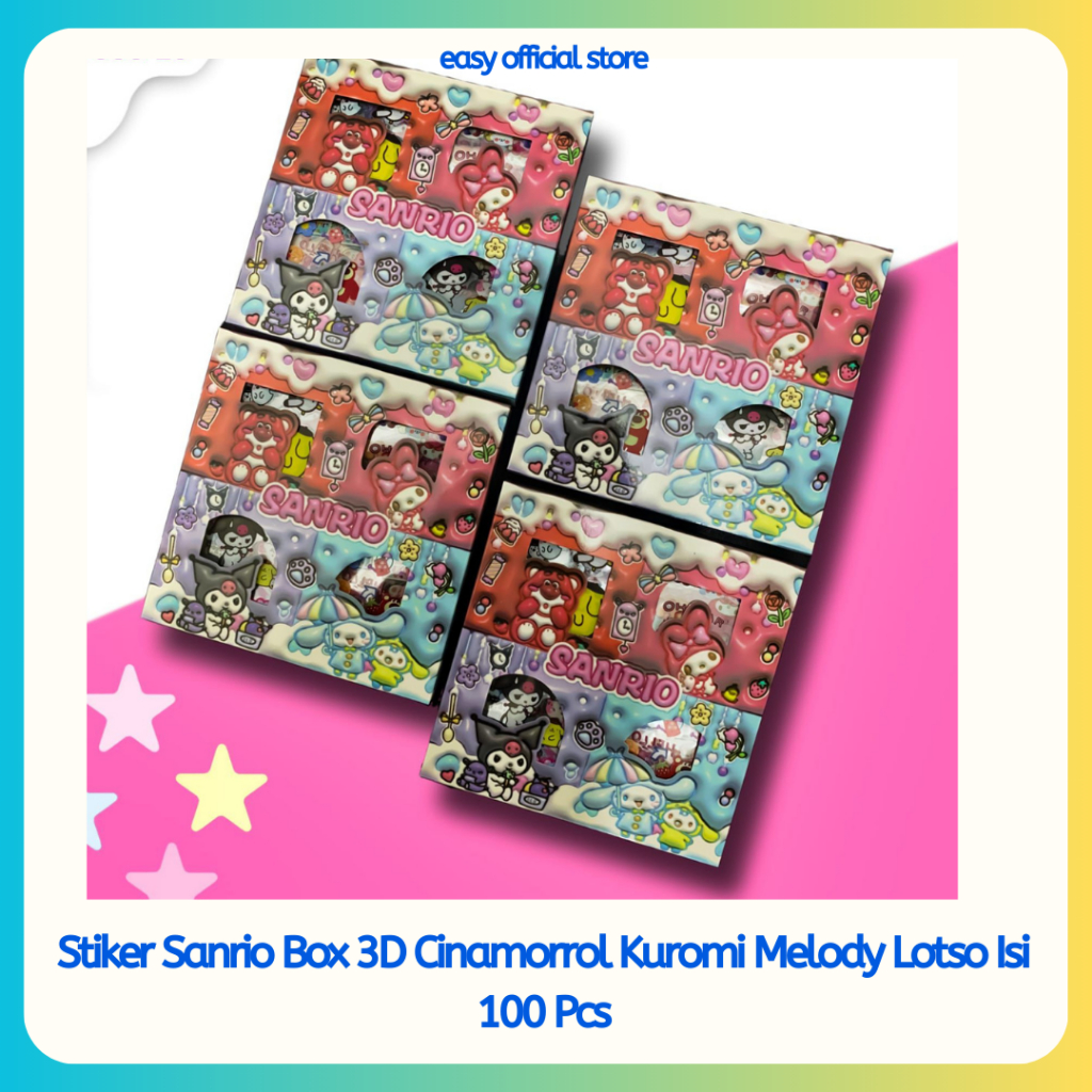 

[NEW] Stiker Sanrio Box 3D Cinamorrol Kuromi Melody Lotso Isi 100 Pcs / Sticker Anak Motif Sanrio Best Seller