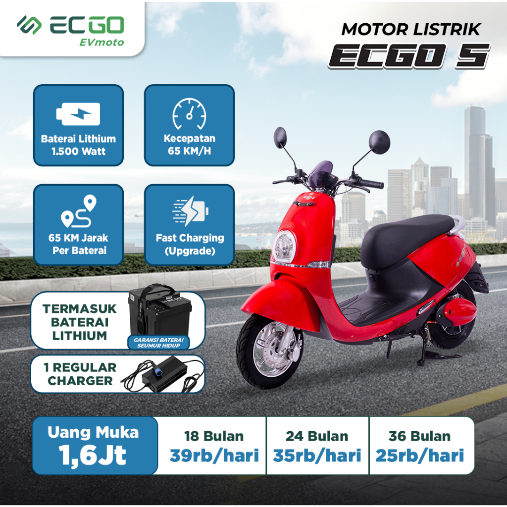 ECGO 5 Motor Listrik - Down Payment - FERRARI RED, JABODETABEK