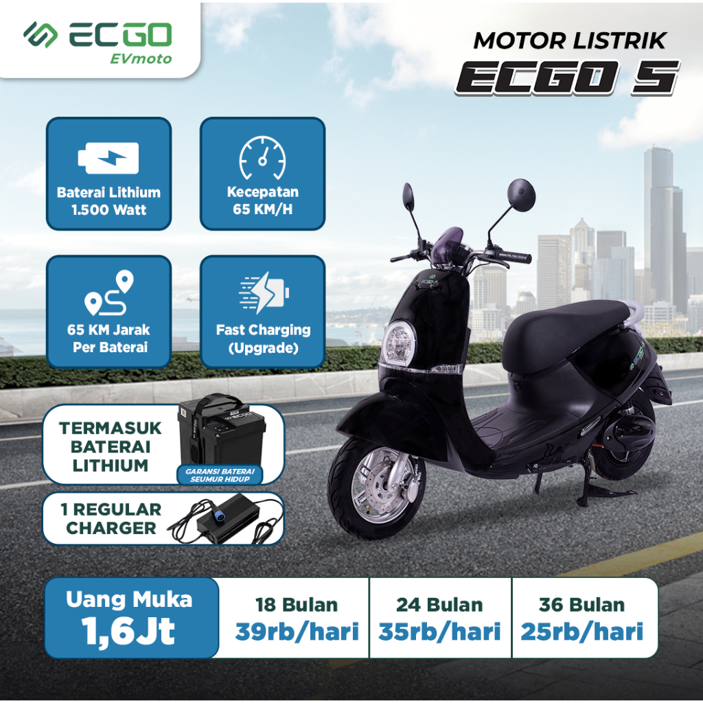 ECGO 5 Motor Listrik - Down Payment - IRON BLACK, JABODETABEK