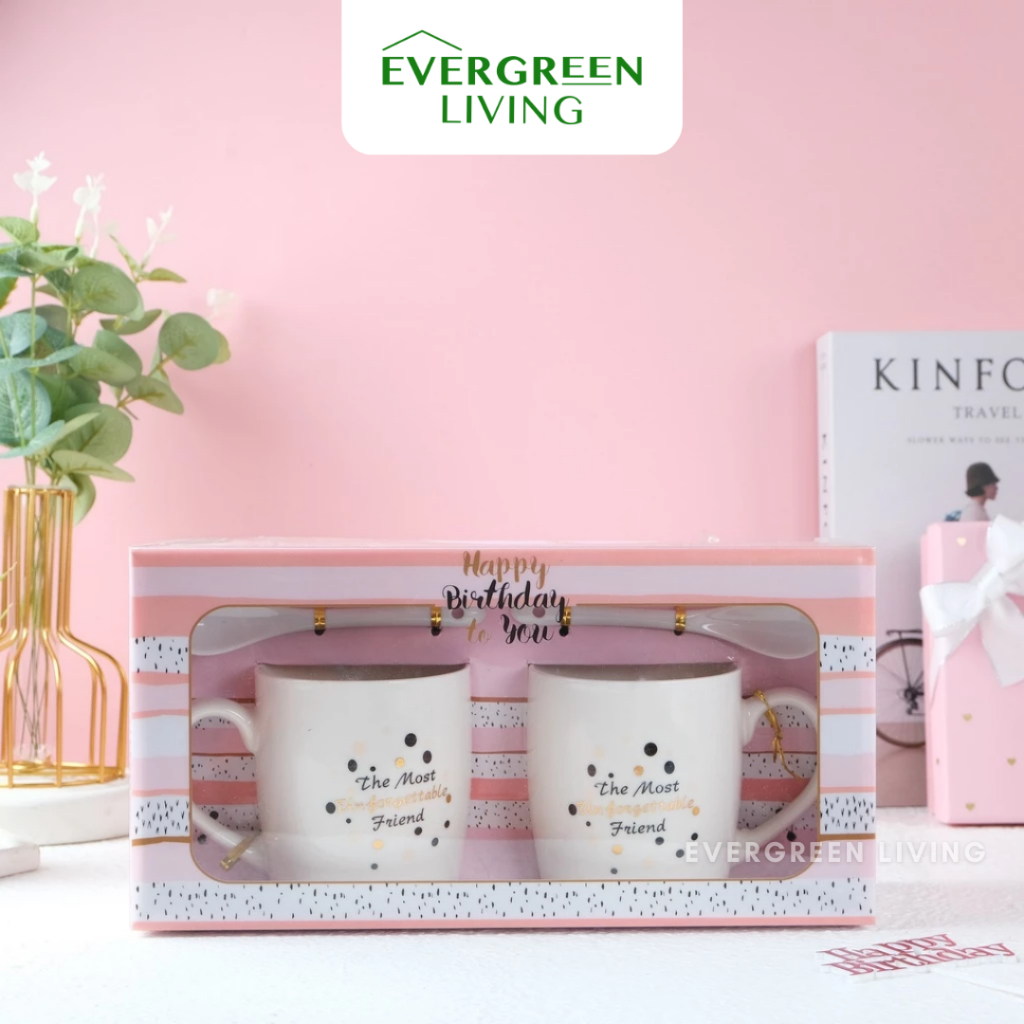 EVERGREEN Hampers Cangkir Mug Gelas Murah Set Kado Teman Unik Lucu Bahan Keramik Mewah Souvenir Nika