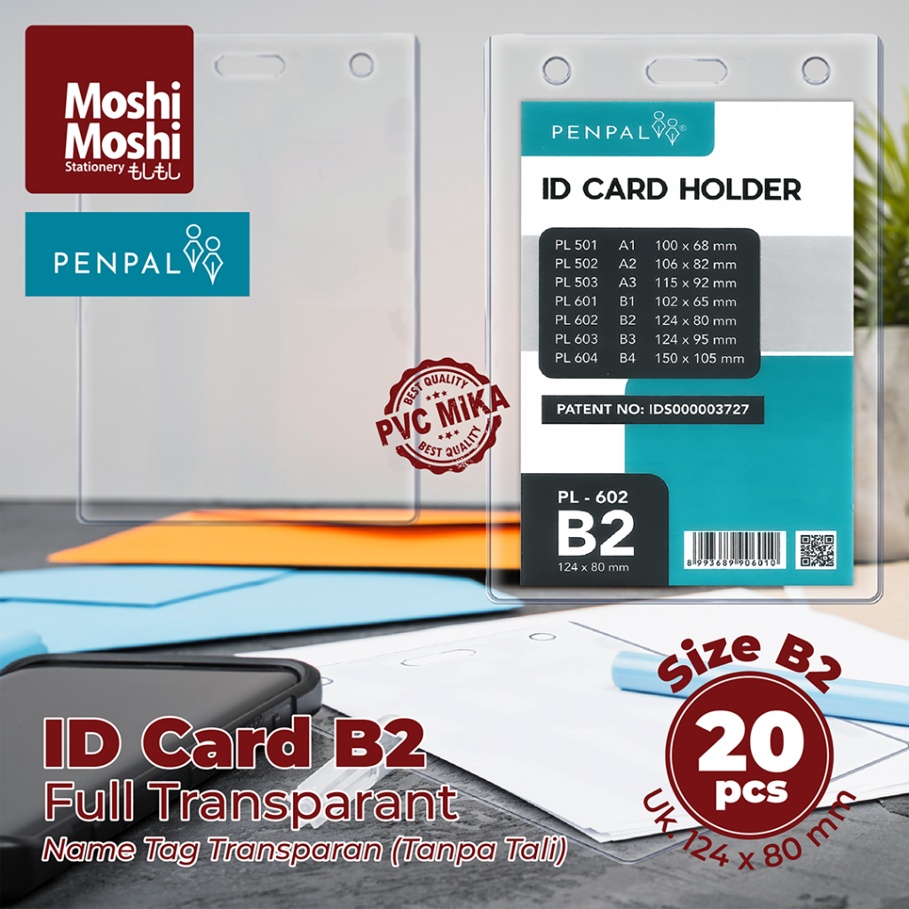 

20 PCS ID Card Holder B2 PVC Mika Transparan Tebal Name Tag Tanpa Tali