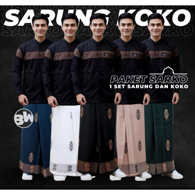 SET CELANA SARUNG DAN KEMEJA KOKO BATIK SETELAN SARCEL PRIA DEWASA