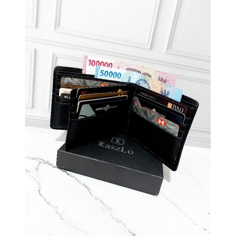 Dompet pria kulit asli trifold black mill smooth laszlo genuine leather wallet premium leather with 