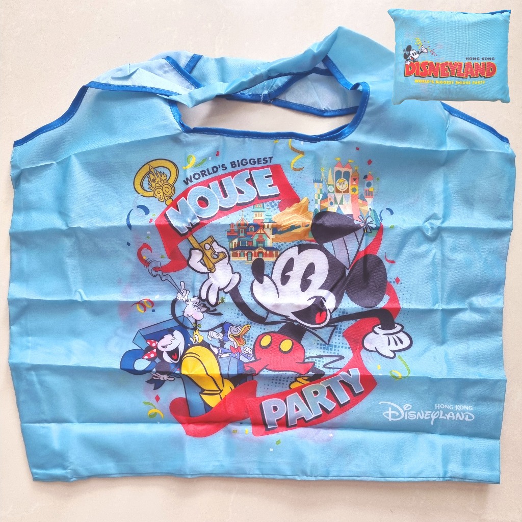 Souvenir Tas Dompet Lipat Belanja Shopping Bag Parasut Biru Anti Air Disney Mickey Minnie Mouse Hong