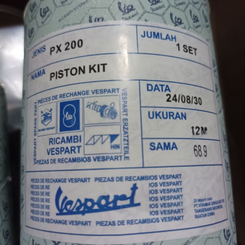 piston seher vespa Spartan excell 200cc 10m 12m