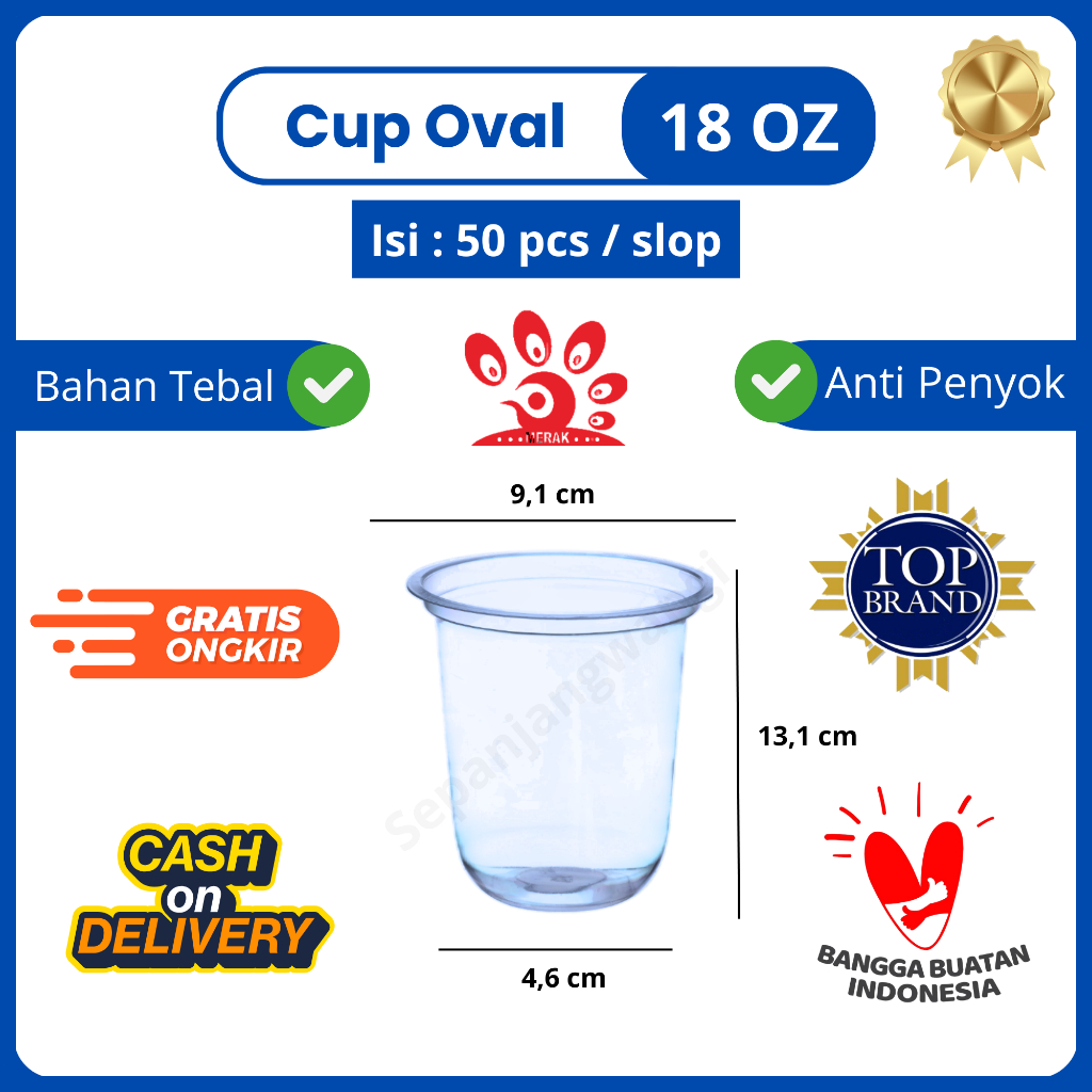 Merak Cup 18 oz Gelas Plastik Oval Merak - Gelas Plastik - Cup Plastik Oval