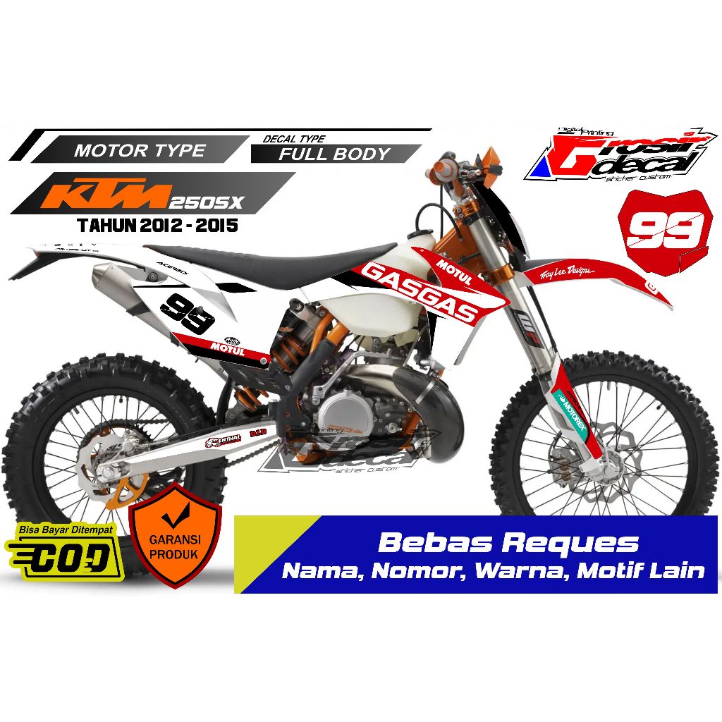 Decal Stiker KTM 250 SX 2012 - 2015 Putih Full Body Free Custom