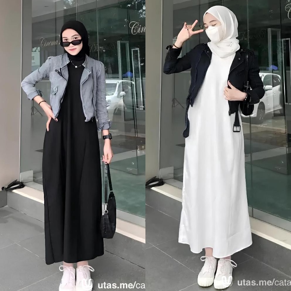 KODE E64Y Inner Dress Rayon Twill Tali Pinggang Inner Gamis Rayon Tanpa Lengan Manset Dress Span Baj