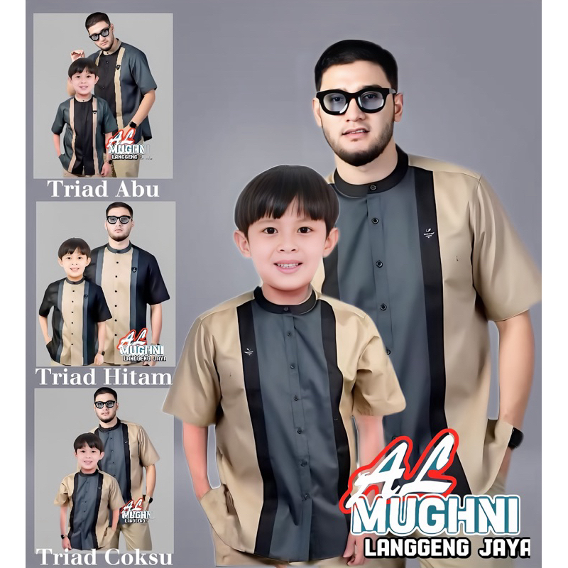 Baju Koko Couple Ayah Dan Anak Laki Laki Harga Terpisah Kemeja Kurta Kerah Mandarin Lengan Pendek Ba