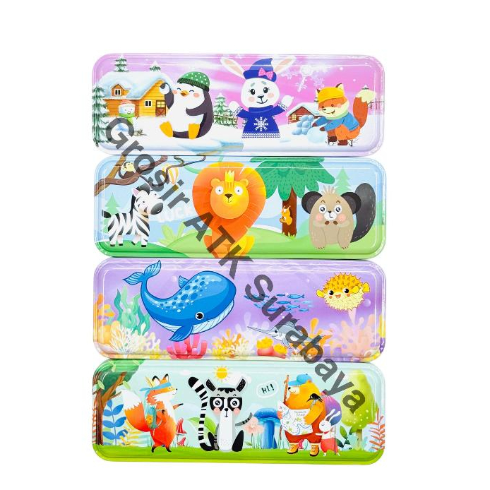 

Kotak Tempat Pensil Kaleng Anak Cute Animal Binatang Lucu Kelinci Paus Bear Lion