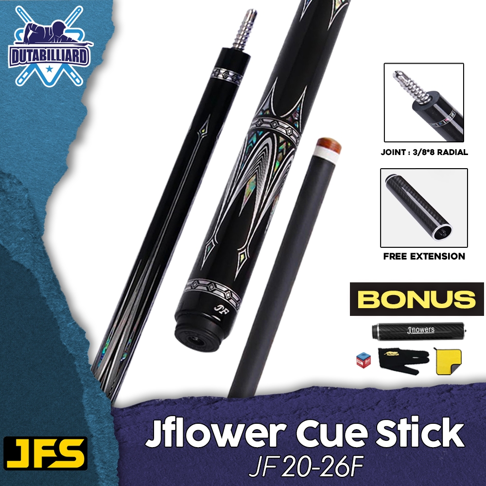 Jflowers JF20-26F Premium Stick Billiard Shaft Carbon Play Low Deflection 12.5mm Ebony Wood Abalone 