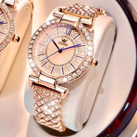OLEVS Jam Tangan Wanita Anti Air Original Berlian Stainless Steel Fashion Rose Gold Women Watch